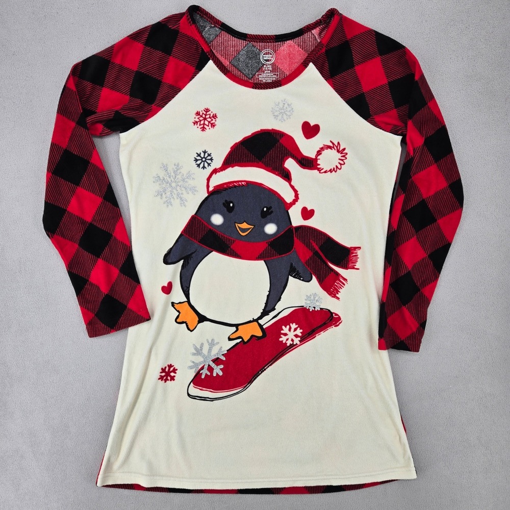 Wonder Nation XL (14-16) Plus Penguin Pajama Shirt Girls Holiday Buffalo Plaid